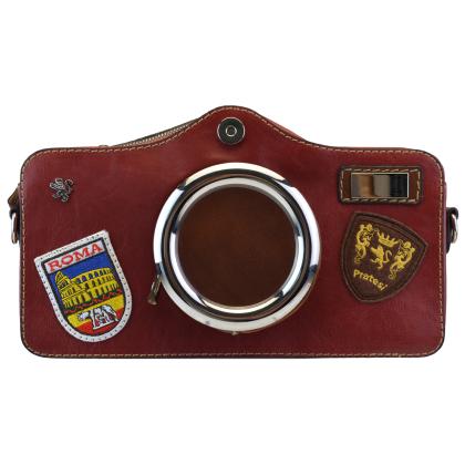 Photocamera Bruce Cross-Body Bag in cow leather - Bruce Chianti