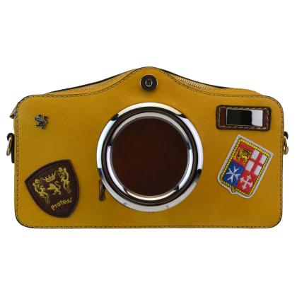 Photocamera Bruce Cross-Body Bag in cow leather - Bruce Mustard
