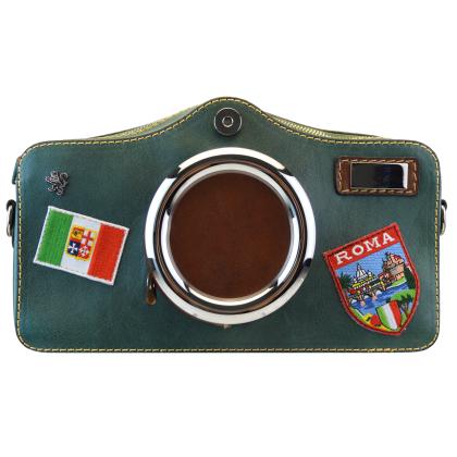 Photocamera Bruce Cross-Body Bag in cow leather - Bruce Dark Green