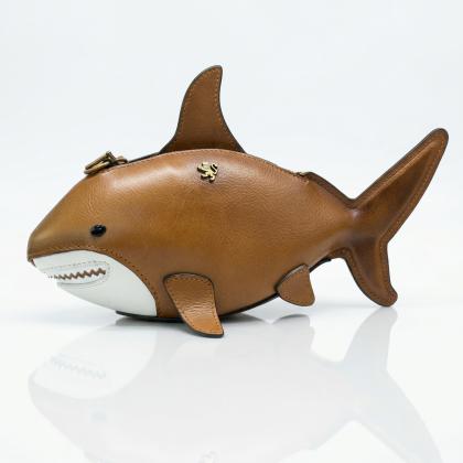 Shark, CrossBody Bag B222 in Full Grane Leather - Bruce Bleu